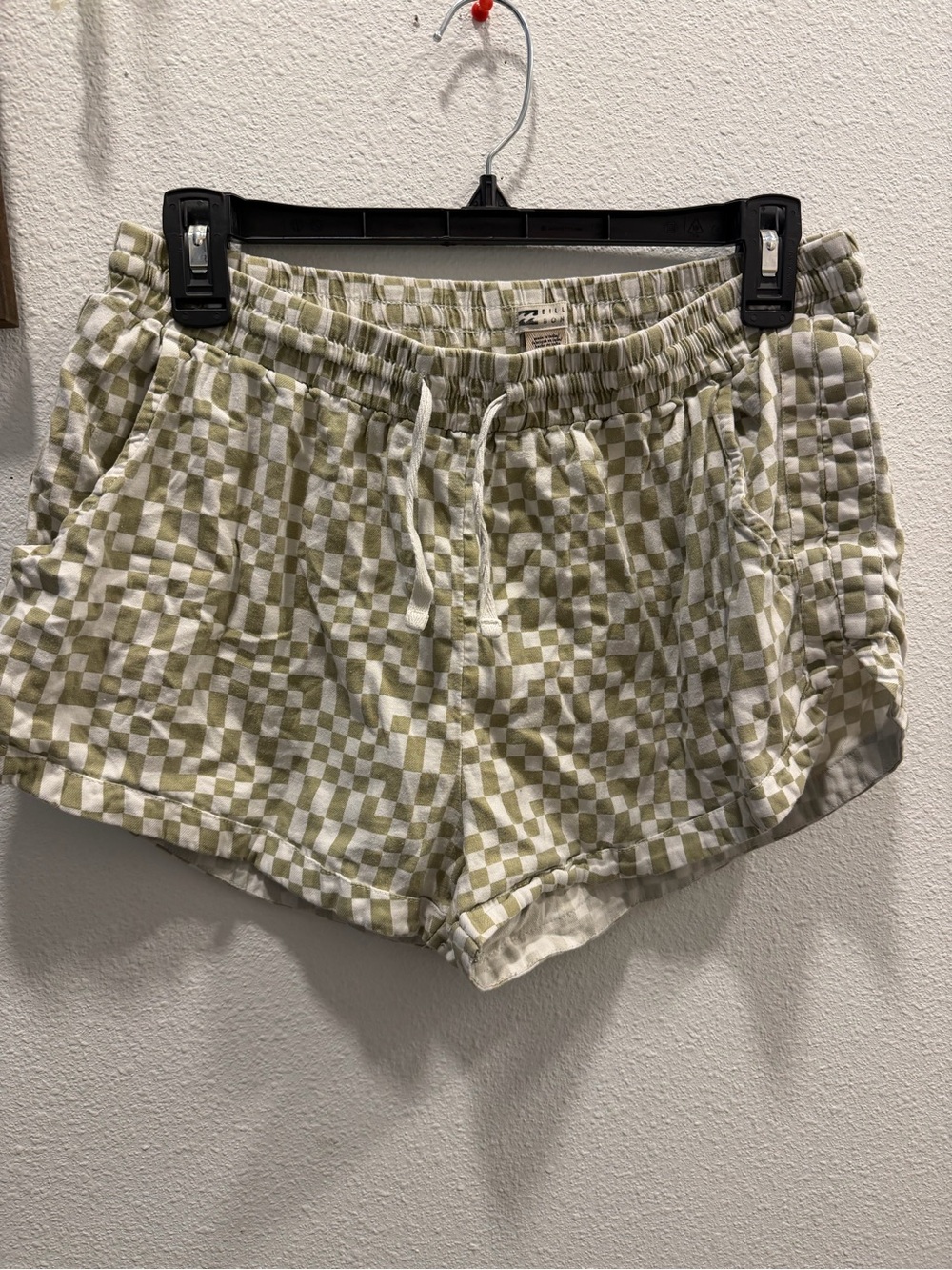 Billabong Olive Green and White Checkerboard Athletic Shorts